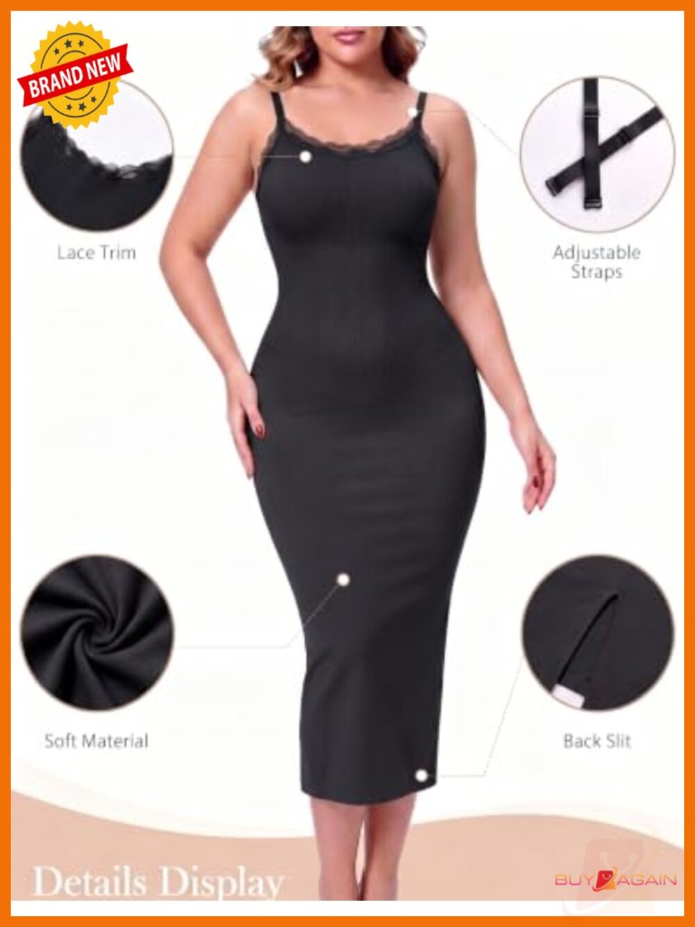 Tummy Control Lace Trim Full Body Shaper Slip Dress - Picture 2 of 6